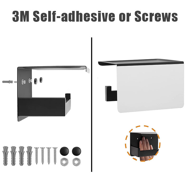 Toilet Paper Roll Holder with Shelf Storage Shelf Bathroom Washroom Stainless Steel Black Wall Mount Holder