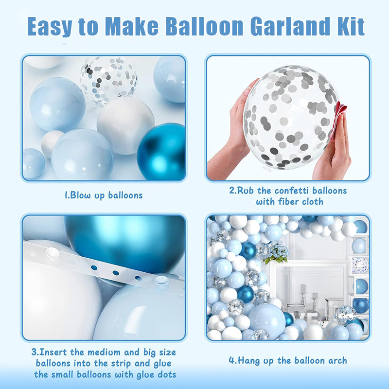 135PCS Blue Balloon Garland Arch Kit Baby Blue White Silver Balloons for Boy Baby Shower Birthday Bridal Shower Wedding Frozen Ocean Nautical Party Decorations
