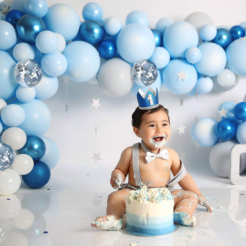 135PCS Blue Balloon Garland Arch Kit Baby Blue White Silver Balloons for Boy Baby Shower Birthday Bridal Shower Wedding Frozen Ocean Nautical Party Decorations