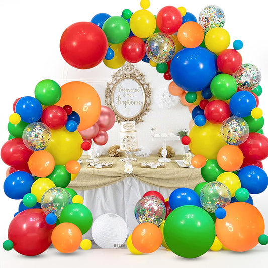 Balloons Garland Arch Kit,117pcs Rianbow Confetti Balloons in 4 Size 18"12"10"5" Latex Balloons for Birthday Party Carnival Circus Fiesta Wedding Party Decorations