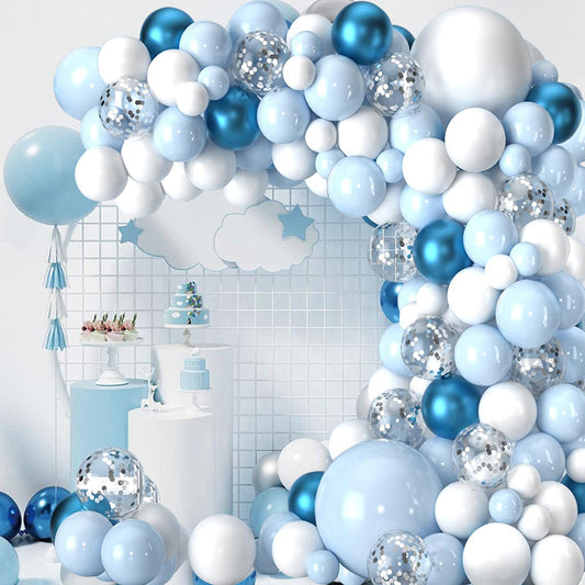 135PCS Blue Balloon Garland Arch Kit Baby Blue White Silver Balloons for Boy Baby Shower Birthday Bridal Shower Wedding Frozen Ocean Nautical Party Decorations
