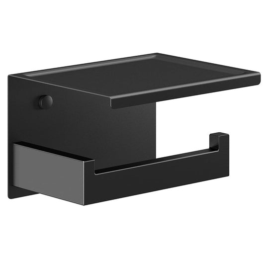 Toilet Paper Roll Holder with Shelf Storage Shelf Bathroom Washroom Stainless Steel Black Wall Mount Holder