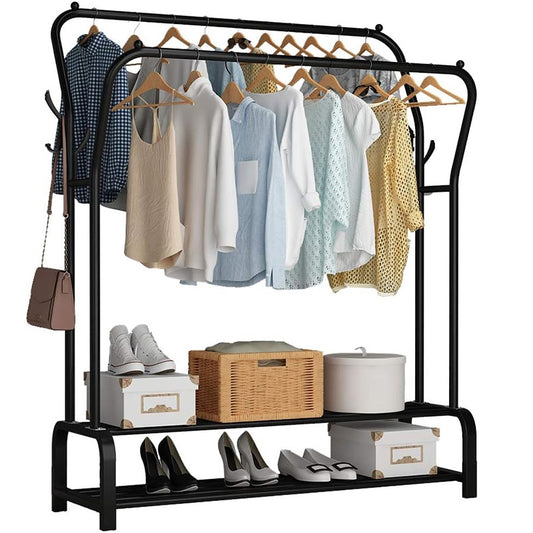Double Clothes Rail Hanging Rack Garment Display Stand Storage Shelf Multi-Functional Heavy Duty Black