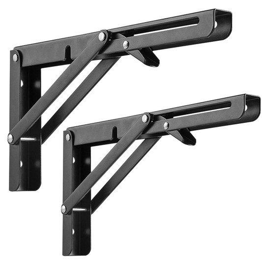 2 Pcs Folding Shelf Brackets 10-12 Inch Heavy Duty Triangle Table Bench Angle Shelf Brackets Black Sturdy Wall Mounted